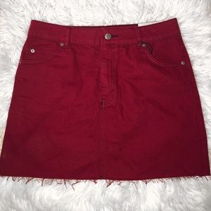 red denim mini skirt